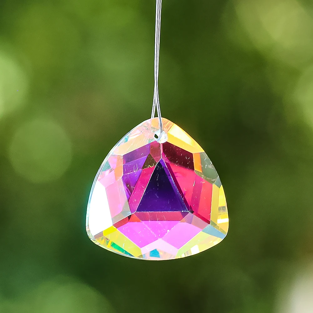 2pcs AB Color Single Hole Reuleaux Triangle Faceted Prism Crystal Pendant Clear K9 Glass Suncatcher Garden Reflective Bird Scare