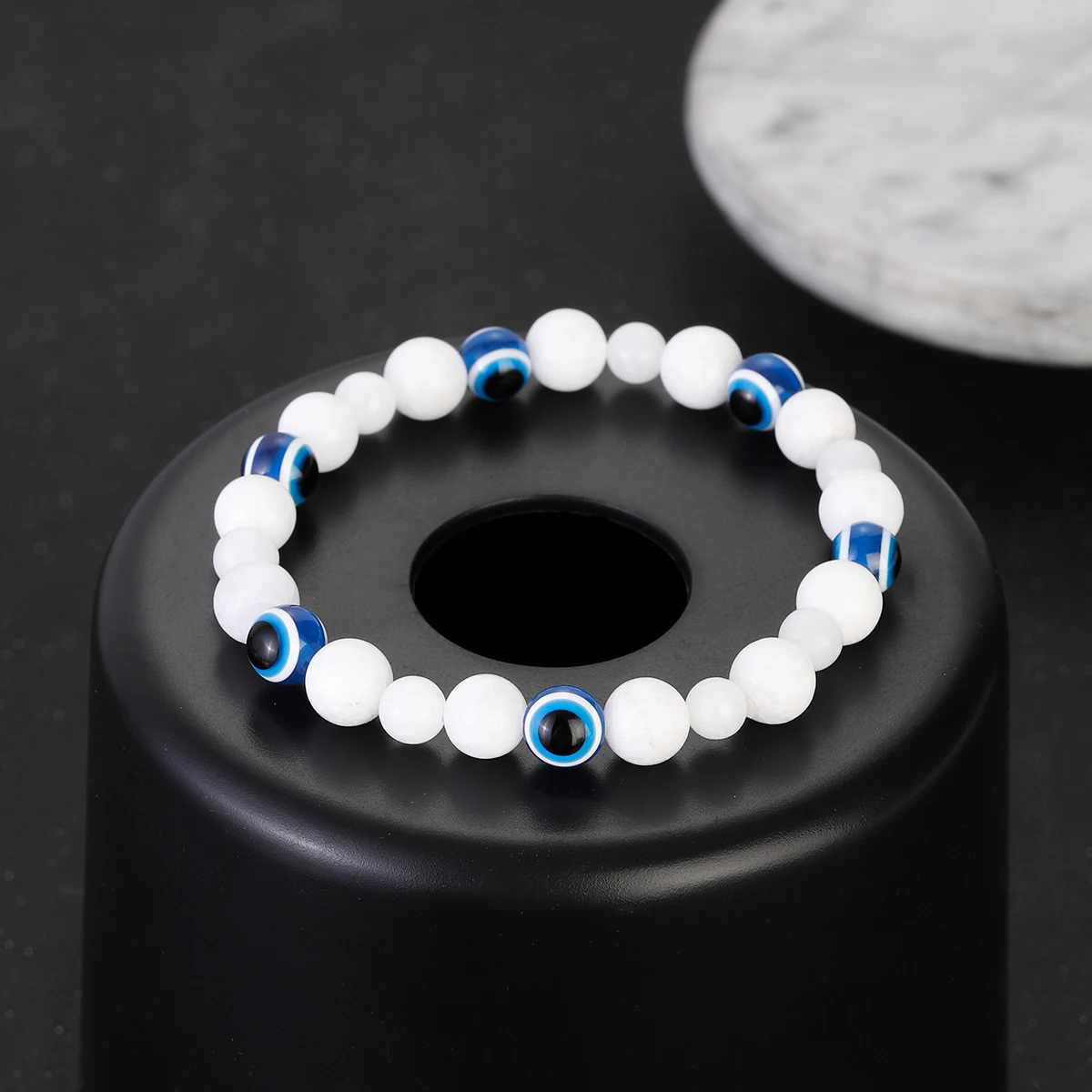 6/8mm Natural Cat Eye Stone Men Bracelets Charm Turkish Evil Eye Beads Bracelets Bangles Adjustable Hand Jewelry Pulseras Homme