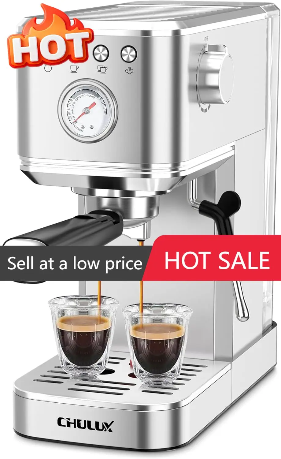 Espresso Machine Silver Stainless Steel Coffee Cappuccino Latte Maker Milk Frother 20 Bar Italian Pump Home