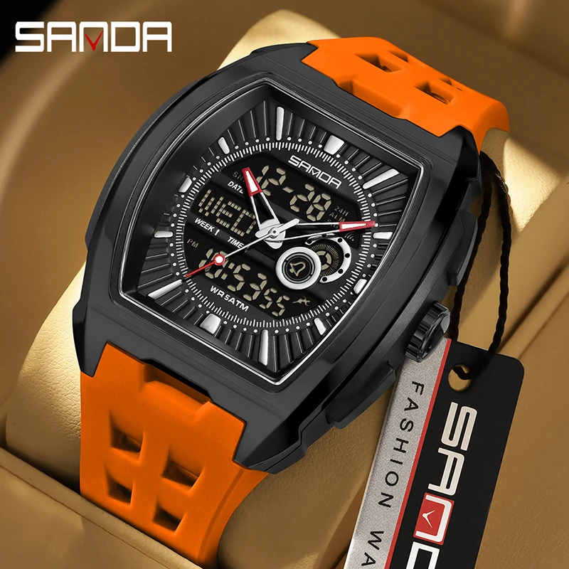 SANDA 5118 Reloj deportivo de moda 5ATM resistente al agua tres horas de tierra pantalla de luz nocturna despertador cronómetro cuenta regresiva