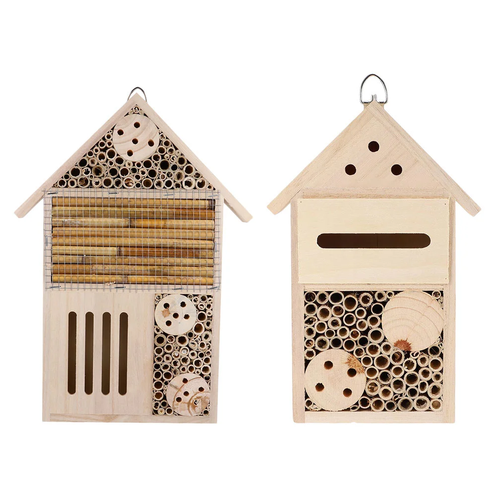 

2Pcs Wooden Bee Hanging Cabin Outdoor Insect Shelter Pollinator Beehive Garden Decoration Bug Nest Observation Room