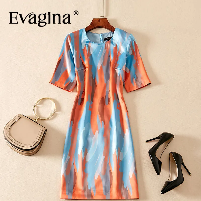 Evagina Fashion Design Spring Summer Women's Short-Sleeved Printing Casual Pretty Slim-Fit Mini Dresses