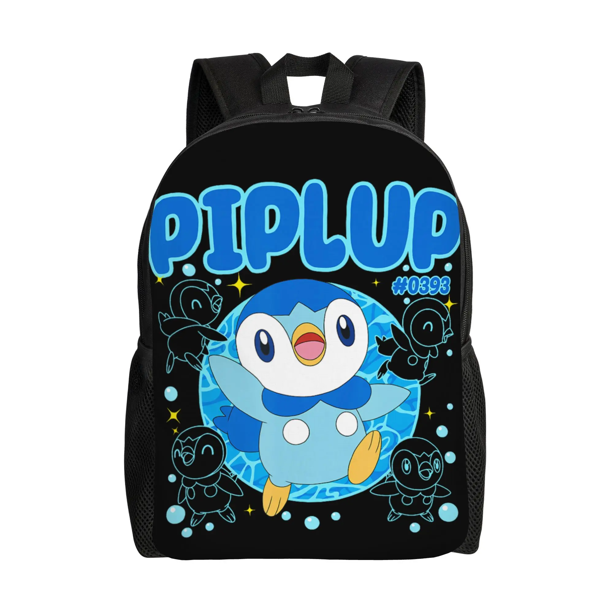 Pokemon backpacks Cute Happy Piplup Collage Big Chest Poster Daypack  mochila Outdoor Zipper Closure Rucksack