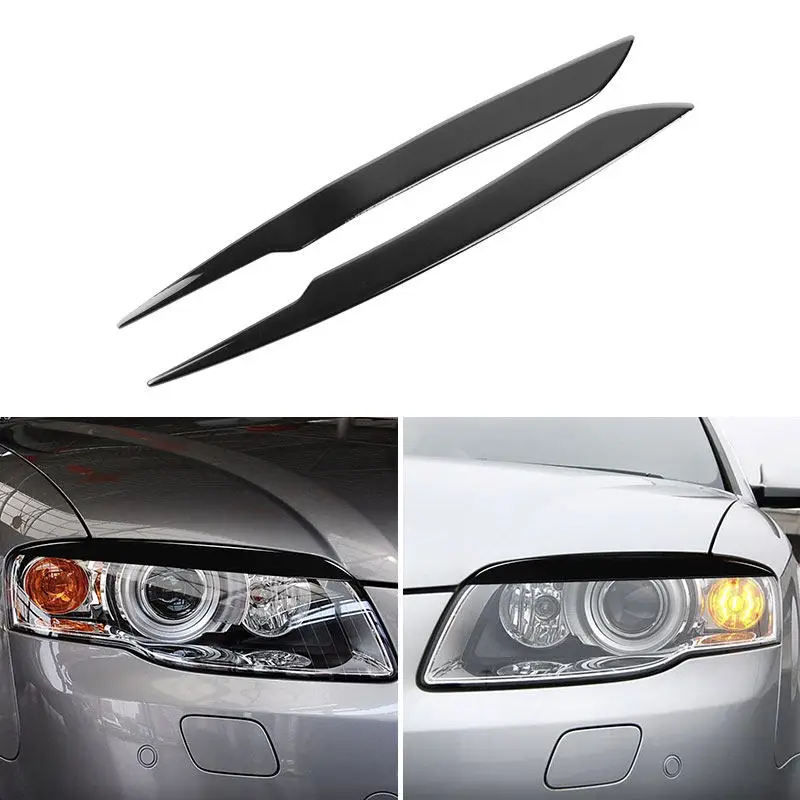 

2pcs Piano Black Car Headlight Eyebrow Eyelid Cover Trim For Audi A4 B7 S4 2006 2007 Soft PVC Plastic Sticker Accessories