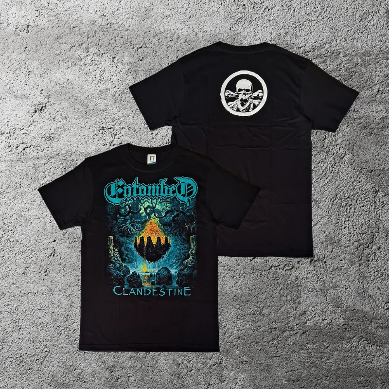 Entombed الفرقة تي شيرت الرجال كلاندستين السويدية الموت المعادن موضة الشارع الهيب هوب روك قصيرة الأكمام المرأة الجولة الرقبة