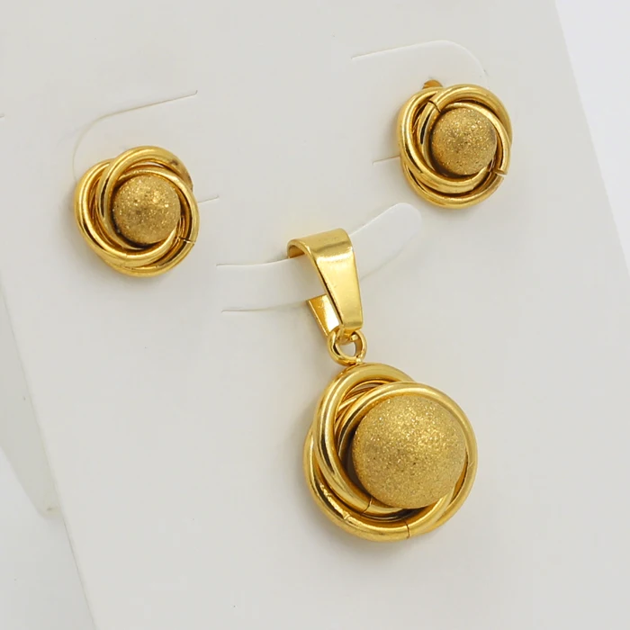 LUXUSTEEL Stainless Steel Round Ball Pendant Necklace Earrings For Women Fashion Dubai Golden Color Jewelry Sets Bride Wedding