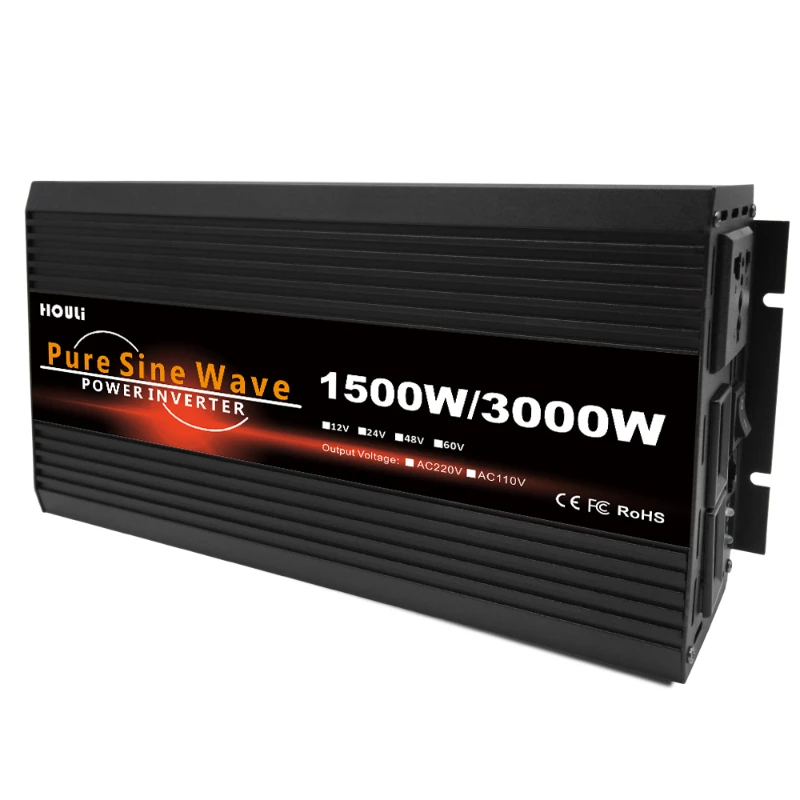 HOULI 1500w 3000 watt pure sine wave Vehicle Mounted 12v Conversion 220v Power off grid Inverter 12v 24v 48v dc to ac inversor