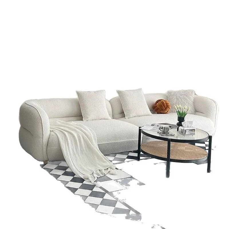 

Nordic cream wind wave ball fabric sofa curved living room small apartment minimalist lamb wool