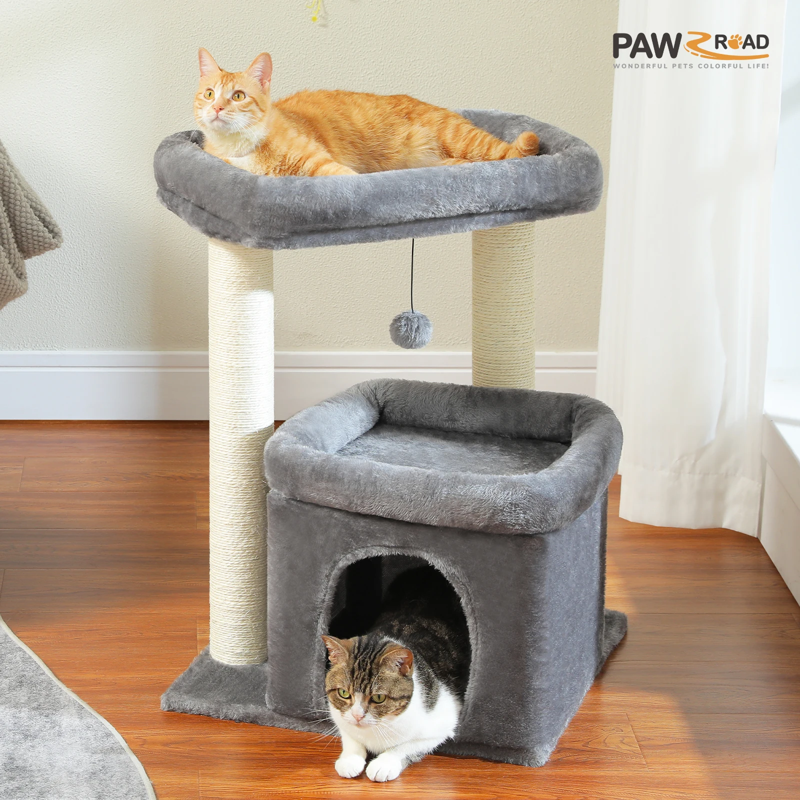 H228cm Cat Tree Toy Condo Cat Climbing Tower Multi-layer With Hammock Tower House Furniture Scratching Solid Wood Post for Kitty