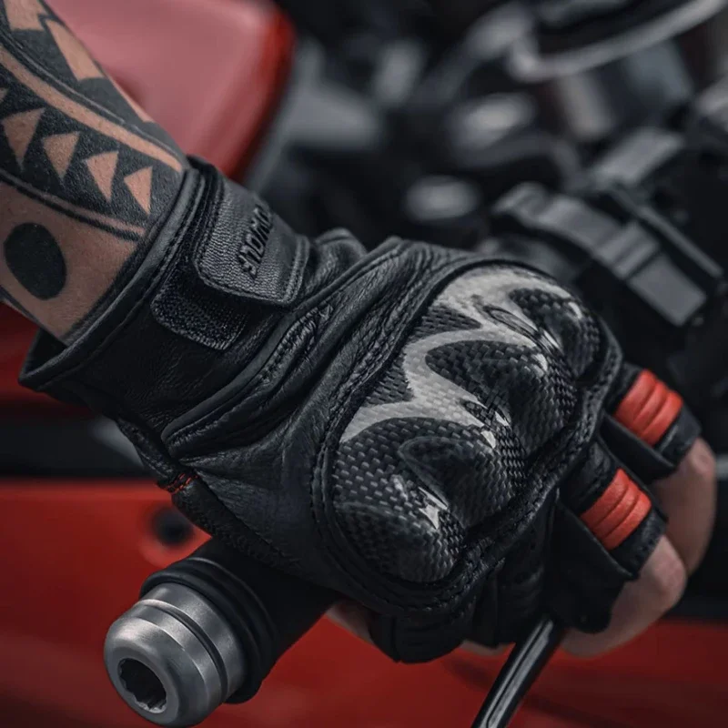 Motowolf Motorcycle Half Finger Leather Breathable Carbon Fiber Gloves Anti Drop Exposed Finger Gloves For Men And Women