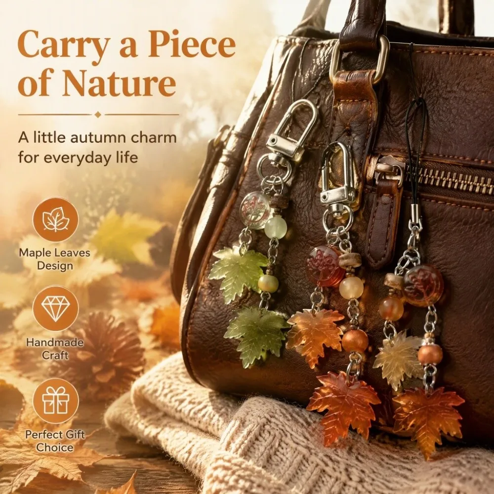 Camera Keychain Autumn Maple Leaf Maple Leaf Keychain Resin Versatile Mobile Pendant Simple Personalized Bag Charms Gift