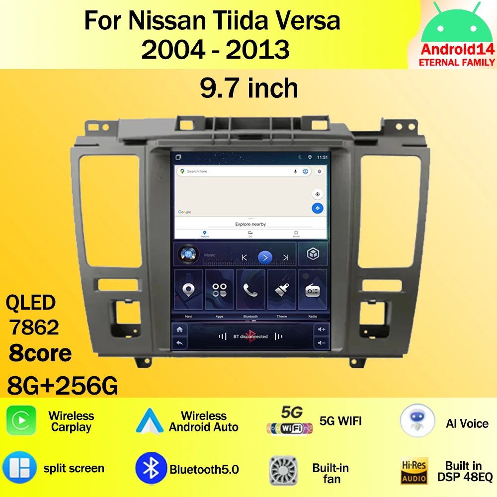 9.7 inch For Nissan Tiida Versa 2004 - 2013 Android 14 Car Radio Multimedia Video Player GPS wireless android Auto Head Unit 4G