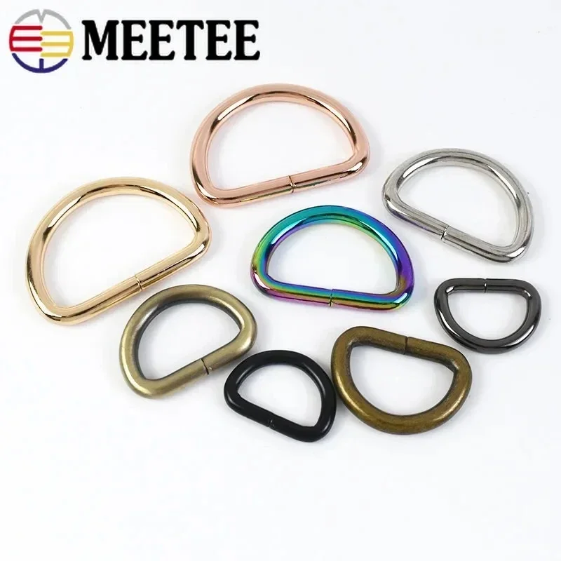 50pcs Meetee 12-50mm D Ring Metal Buckles for Webbing Bag Strap Adjuster Buckle Dog Collar Clasp Diy Hardware Accessories