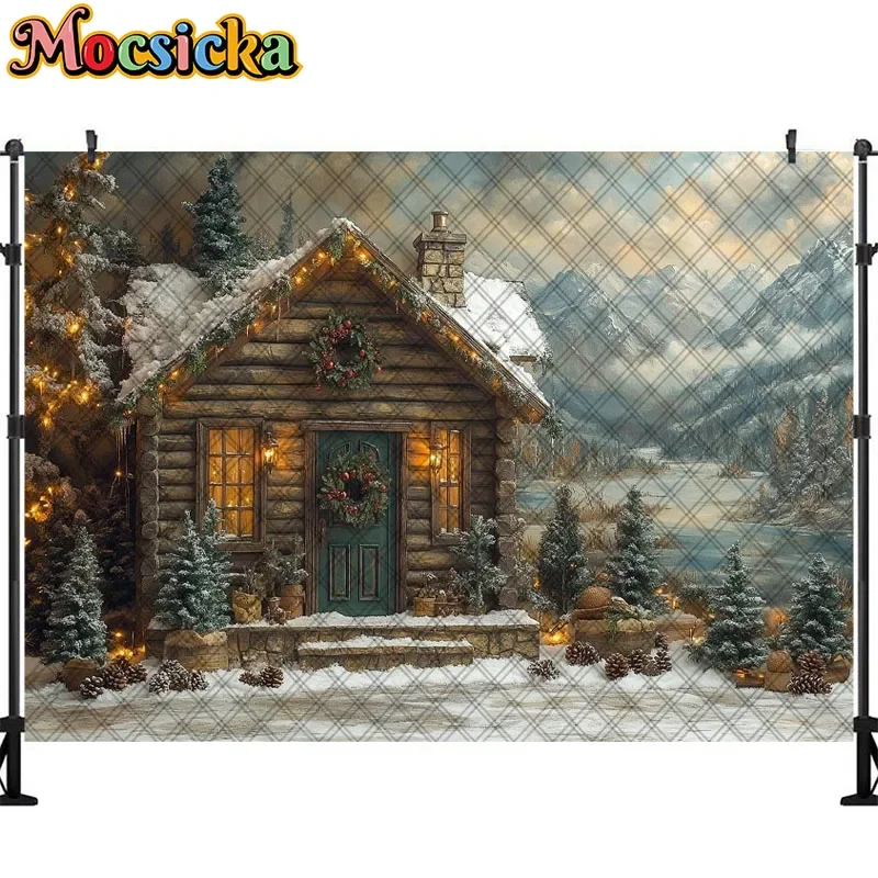 Mocsicka Photography Background Christmas Tree Window Holiday Decorations Kids Aldult Portrait Photo Backdrops Studio Props