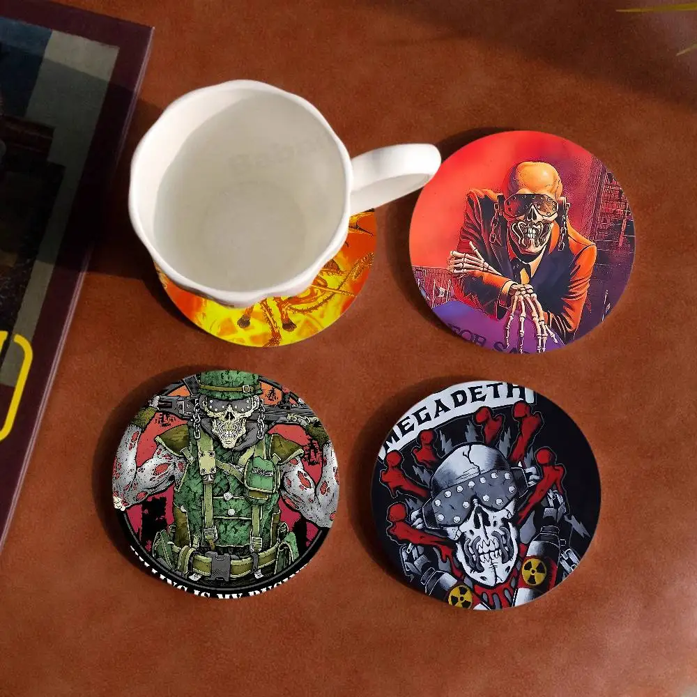 Rock Metal Band M-Megadeth Wood Coaster Set - Heat Resistant for Tea & Coffee, Home Cafe Decor Holiday Gift
