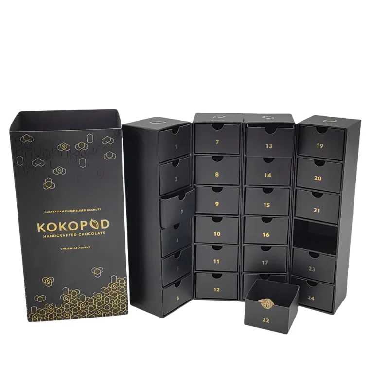 

2025customized.Custom design black color foil cardboard advent calendar empty box chocolate