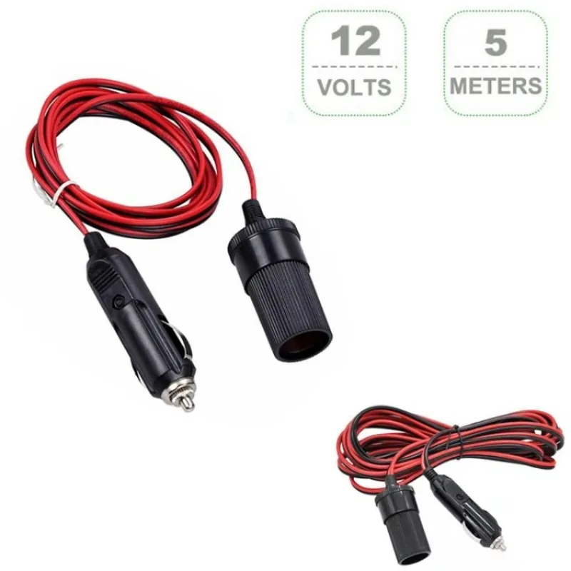 2M/5M Car Cigar Lighter Plug 12V Extension Cable Adapter Socket Charger Lead With Indicator Light