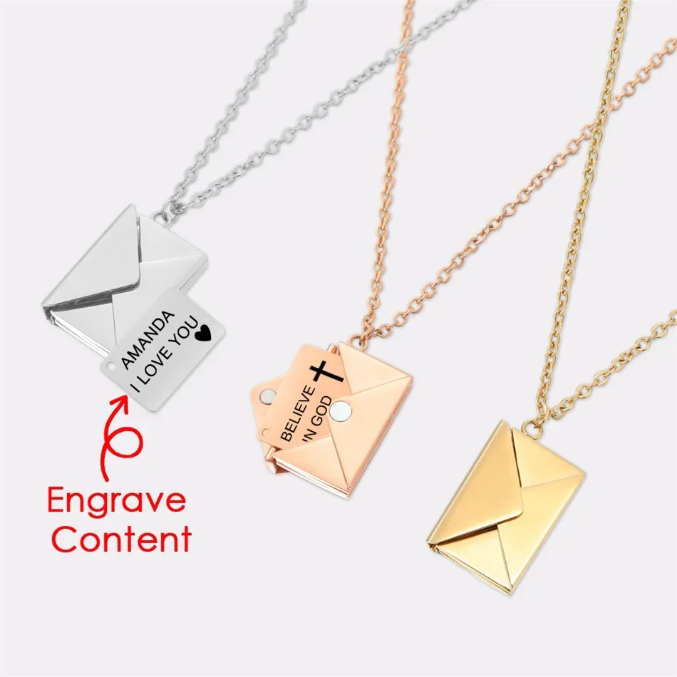 Friendship Love Letter Envelope Pendant Necklace Customized Stainless Steel Jewelry Carving Confession Love You for pendant Gift