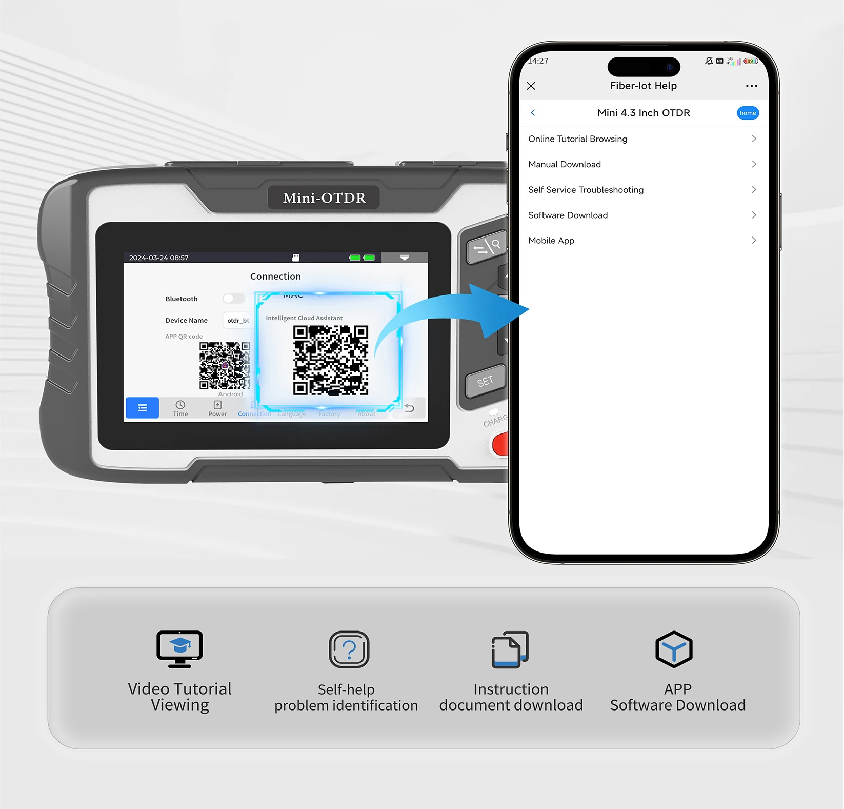 Mini testador portátil de fibra óptica otdr, faixa dinâmica de 26/24db 1310/1550nm com vfl ols opm para rede ethernet telecom/ftth/catv