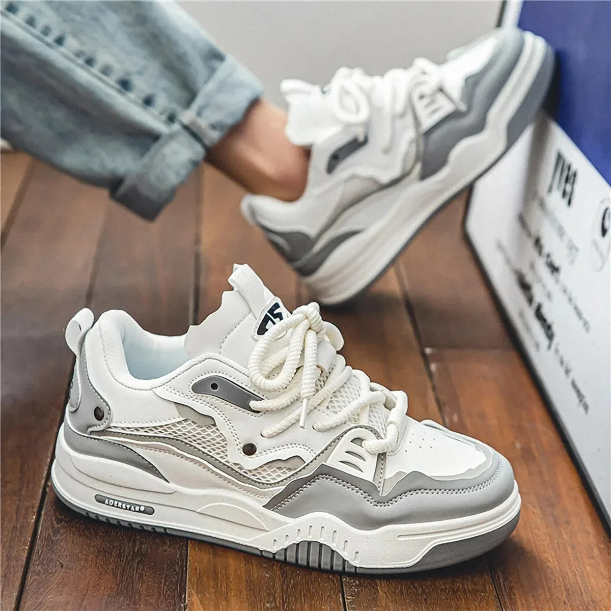 Men\'s Designer Shoes Brand Chunky Sneakers Two-tone Lace Up Casual Shoes for Men Fashion Student Vulcanized Zapatillas Hombre