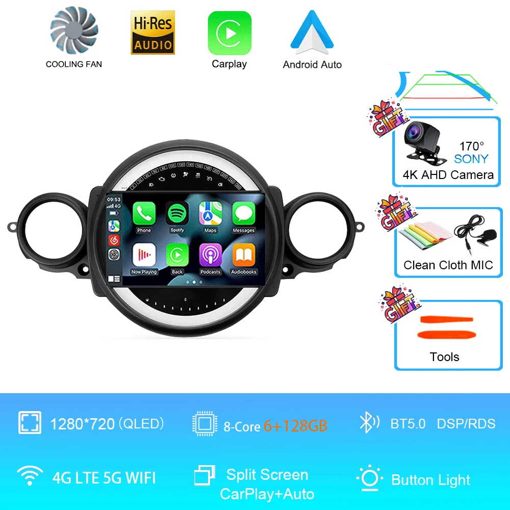 Auto radio Android 16 voor BMW Mini Cooper R56 R60 R51 2006 - 2015 GPS Carplay Navigatie Stereo Auto DSP BT DVD Multimedia Speler