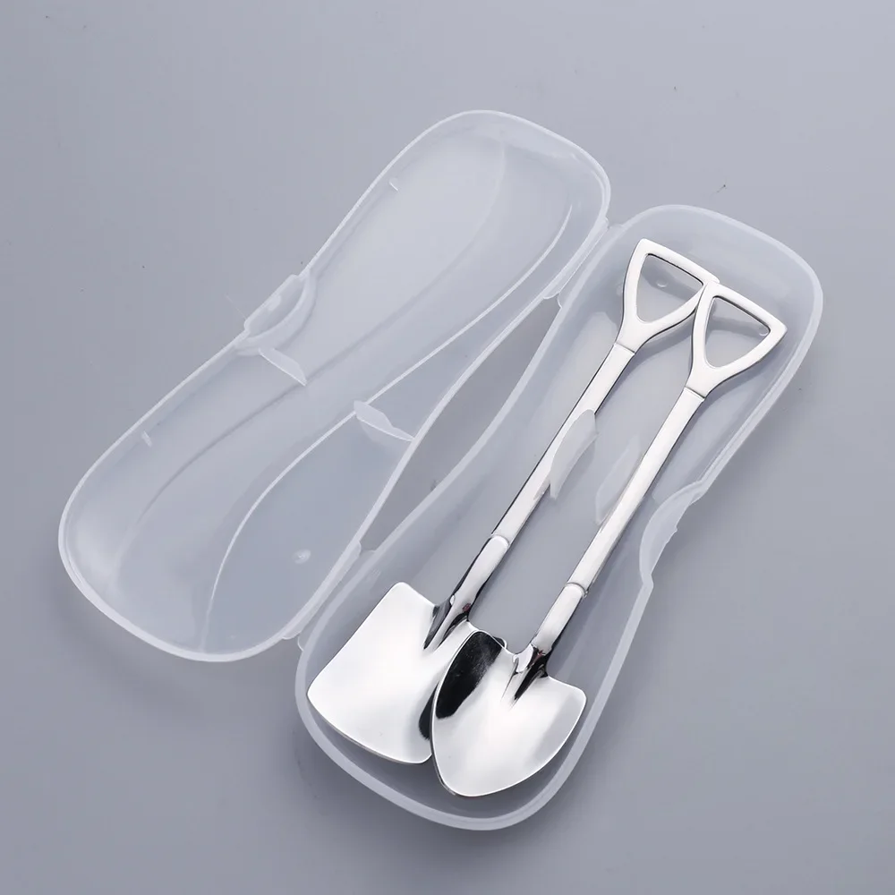 4PCS/set Spoon Engineering Shovel Retro Cute Square Head Spoon Kitchen Gadget Stainless Steel Iron Shovel Spoon Coffee Ice Cream