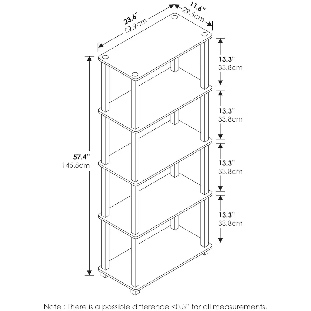 Furinno-Prateleira multiuso, Expositor, Prateleira de armazenamento, Estante, Tubos quadrados, Americano, Preto, Turn-N-Tube, 5-Tier