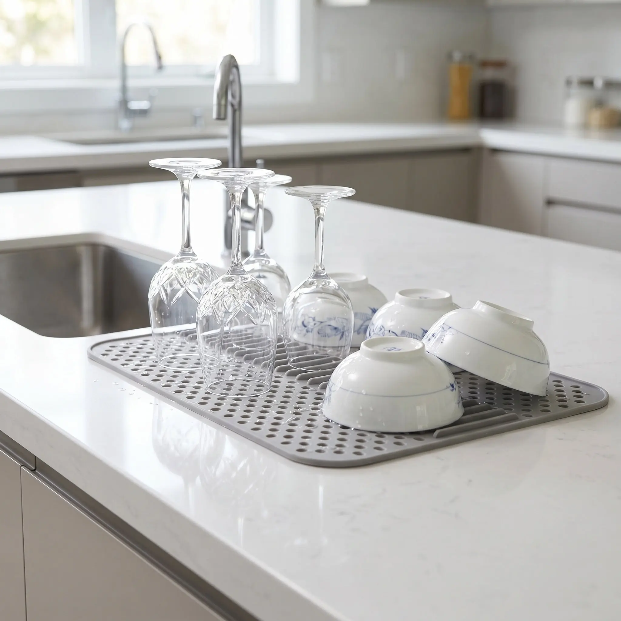 Ultra Soft Silicone Sink Mat for Kitchen Sink Bottom Dish Drying Mat Protective Cushion for Bowls Cups Coffee