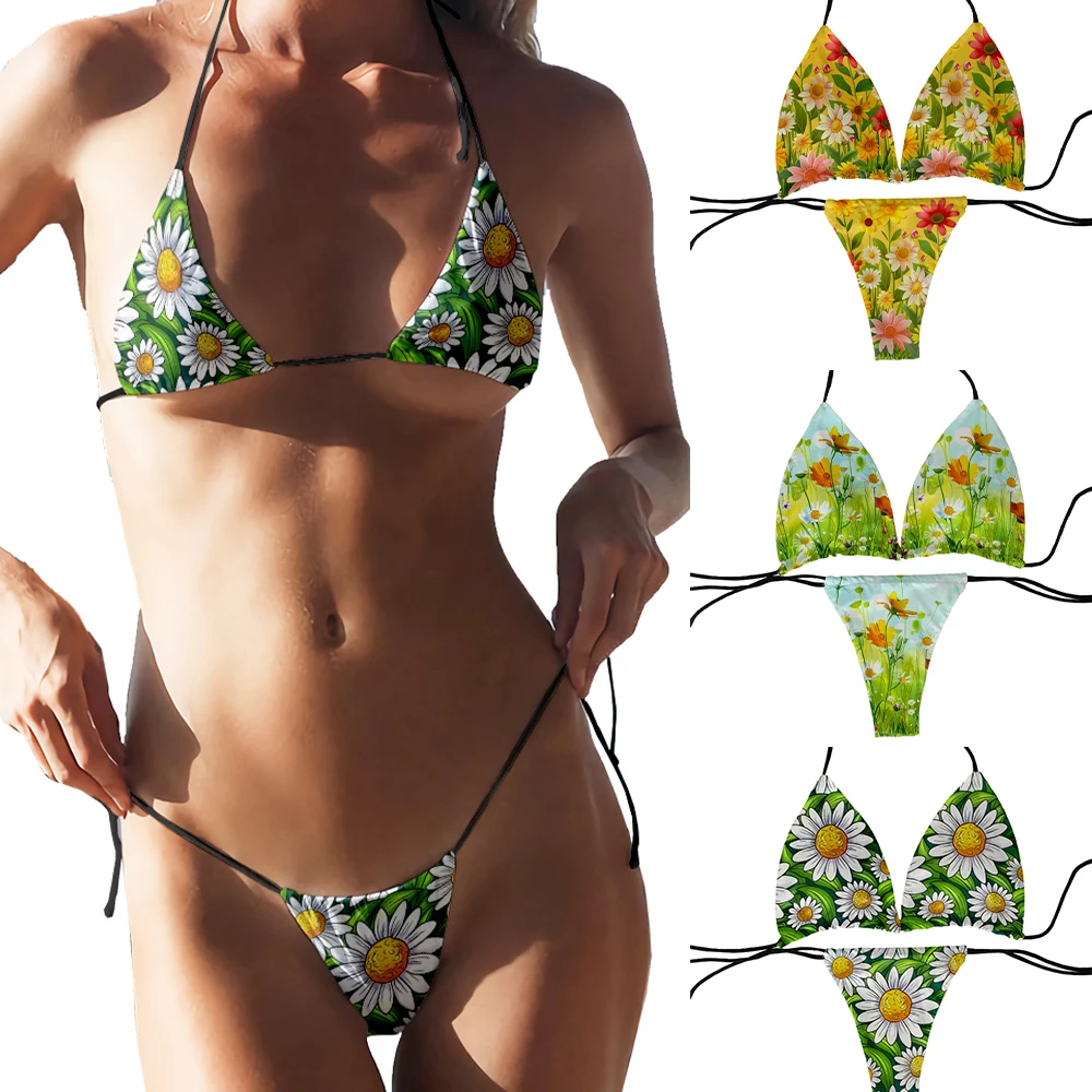 

New fashion sexy bikini suit women's flower pattern printed swimsuit two-piece beach bikini women push-up beach vacation