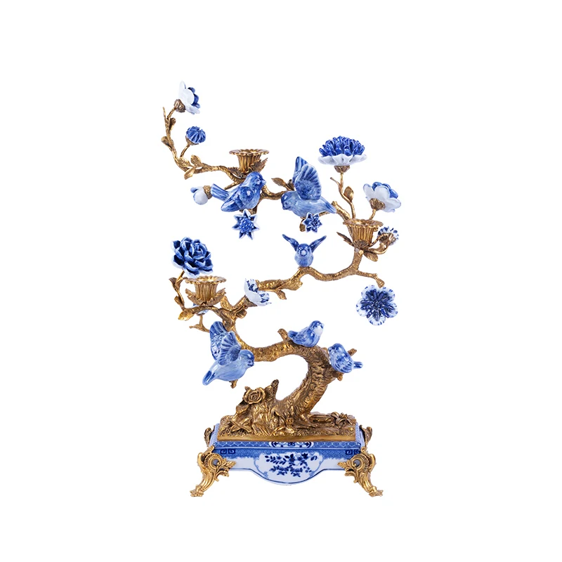 Luxury antique European ceramic candle holder copper bracket
