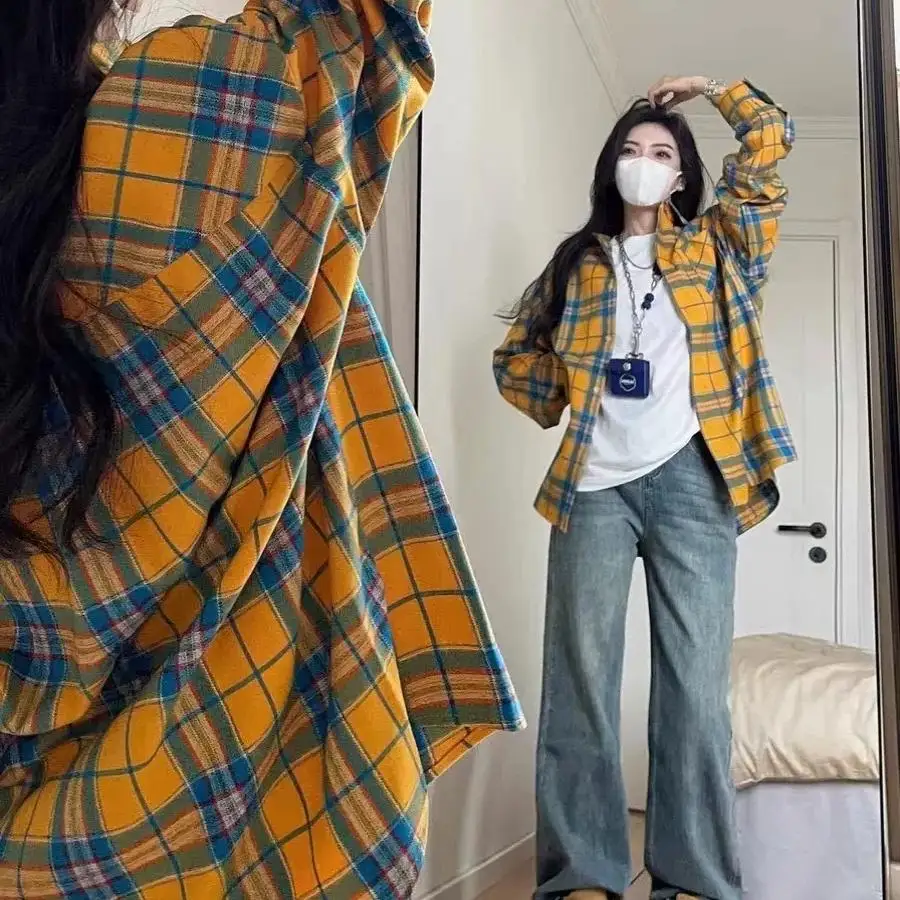 

plus Size 300 Pou Women's Casual Plaid Long Sve irt Korean Sle Autumn Winter Outerwear Fro for All Body pes