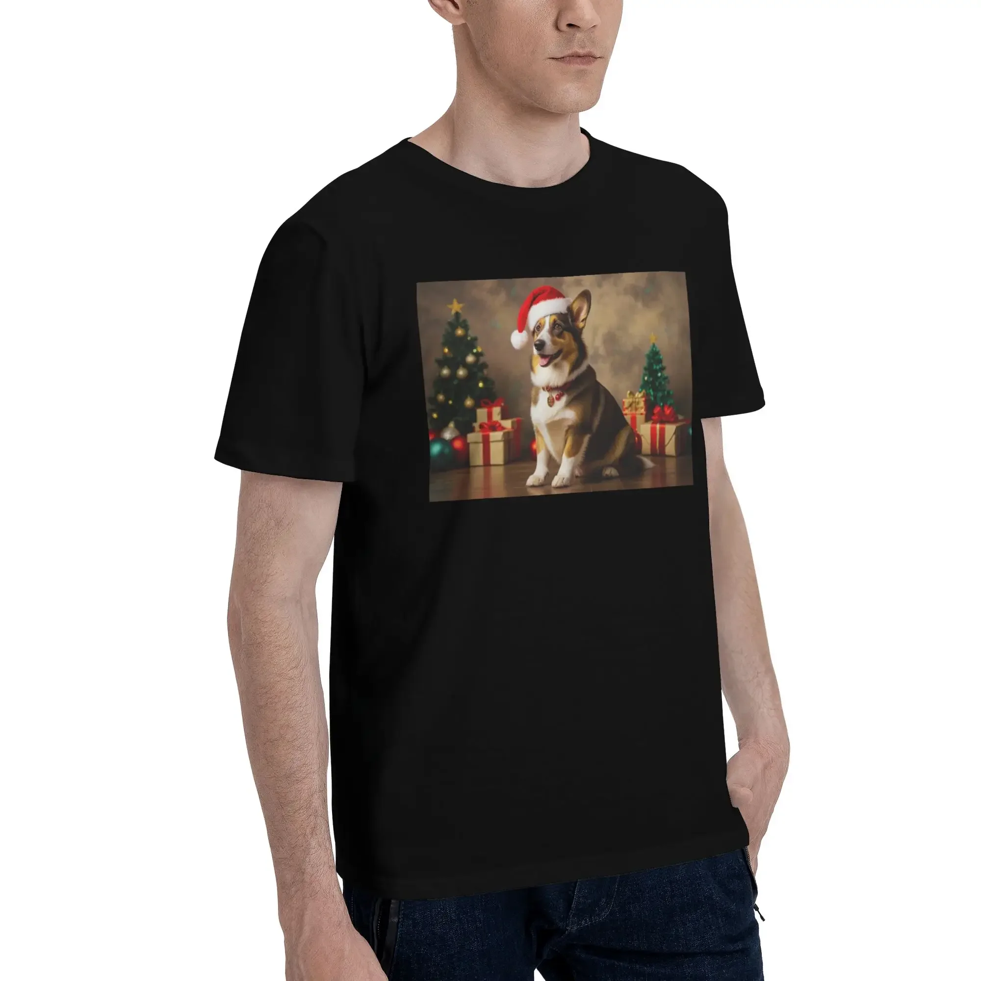 Cardigan Welsh Corgi Dog Christmas Men T-Shirt Plus Size T Shirts Men's Crew Neck Cotton Tees Short Summer Male