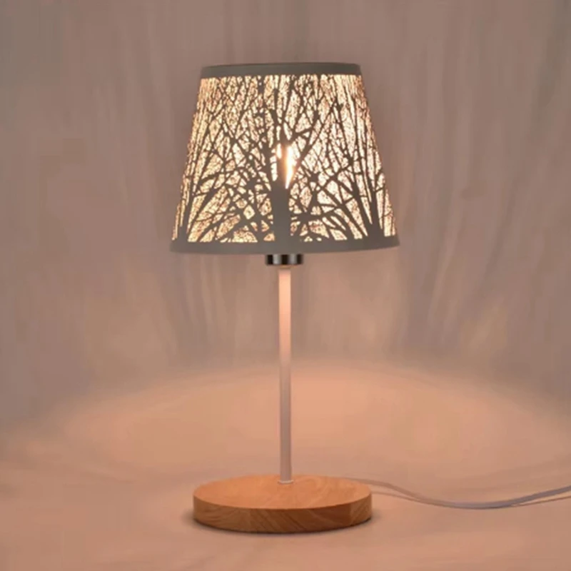 Table Lamp, Barrel Metal Lampshade And Base With Tree Pattern,Suitable For Tabletop Pendant Lamp Wall Lamp