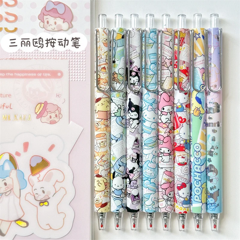 24pcs Sanrio Kuromi My Melody Gel Pen Cartoon Cute 0.5mm Black Press Sign Pen Independent Packaging Student Stationery Wholesale