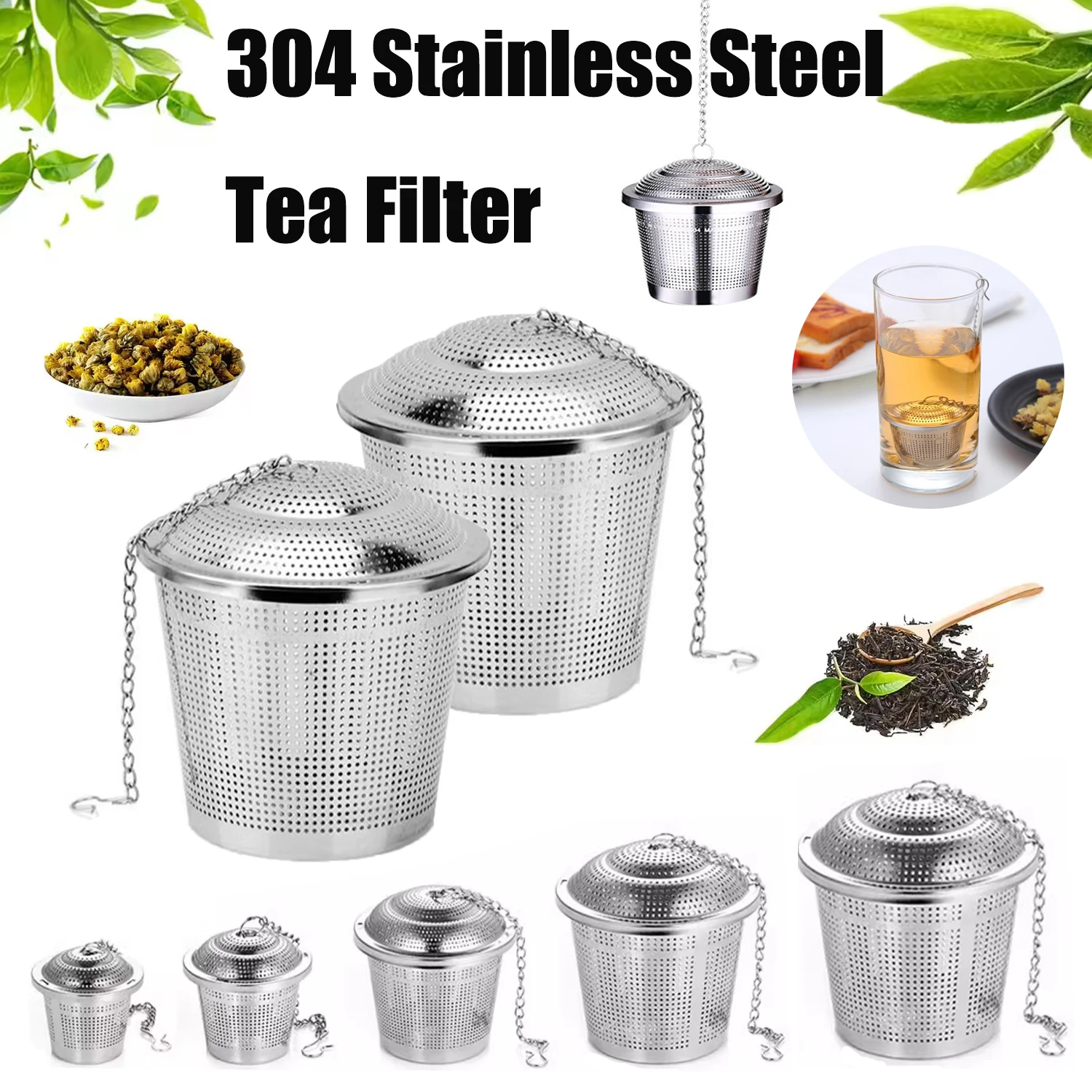 1 stücke Edelstahl Kette Tee Blatt Teesieb Filter, Tee-ei Sieb Filter Küche Suppe Gewürz Ball Mesh Kräutergewürz