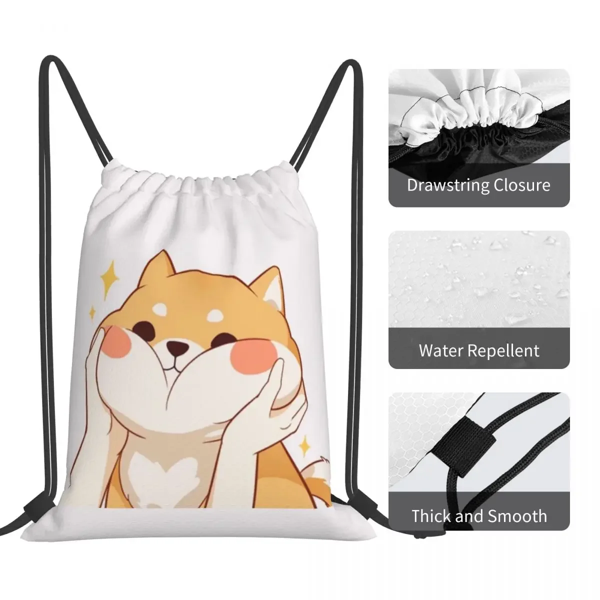 Kawaii Shiba Inu Backpacks Fashion Portable Drawstring Bags Drawstring Bundle Pocket Sports Bag BookBag For Man Woman School