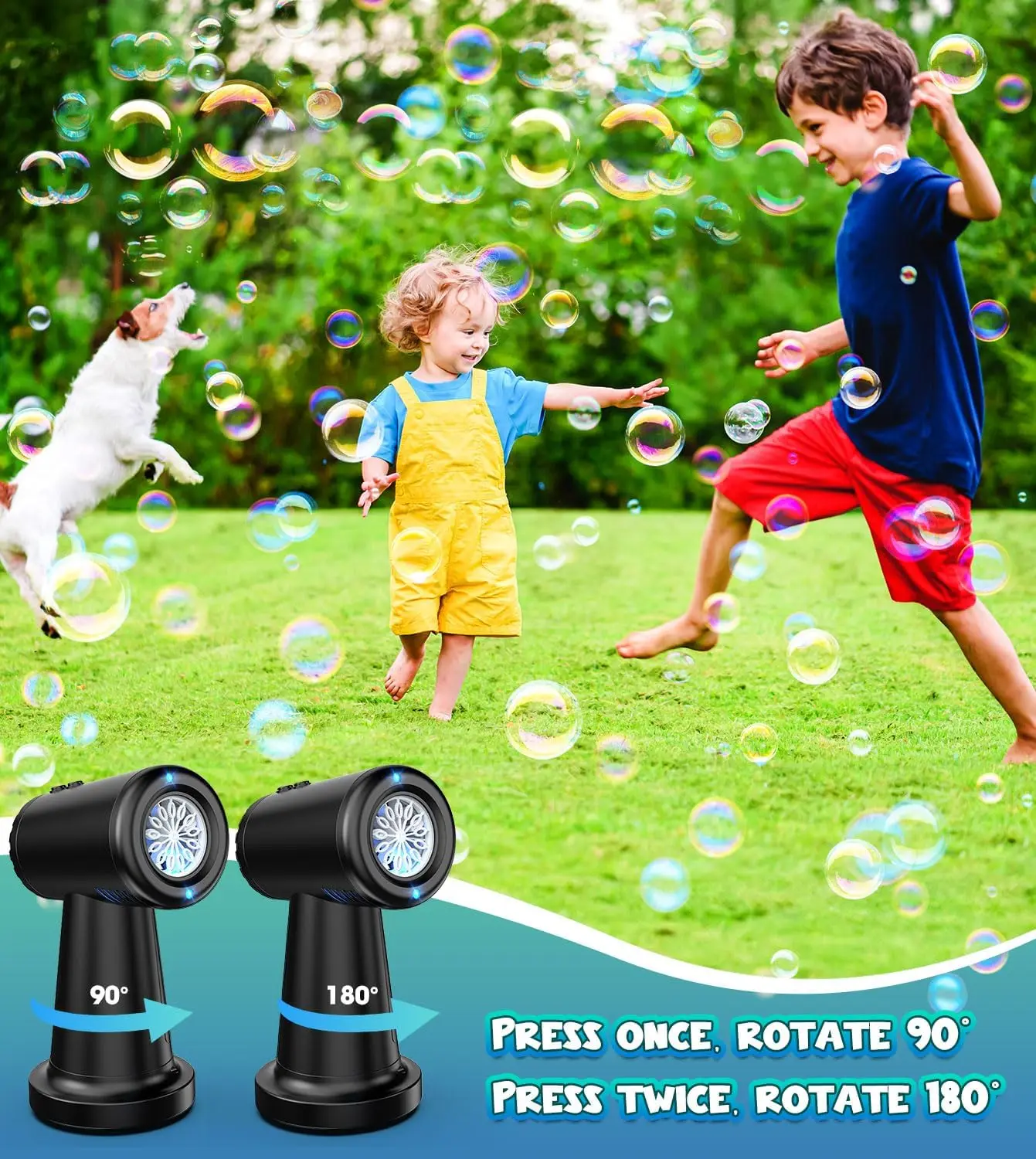 Bubble Machine Blower for Kids Toddlers, Rechargeable Battery(include),Automatic 90°/180° Rotating,20000+ Bubbles Per Minute