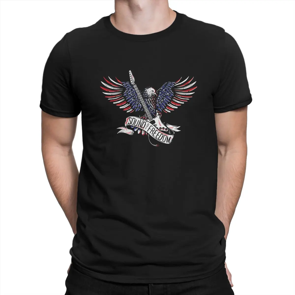 Men's Patriotic Eagle With Guitar T Shirts Sound Of Freedom Pure Cotton Clothes Leisure Short Sleeve Crew Neck Tees T-Shirts