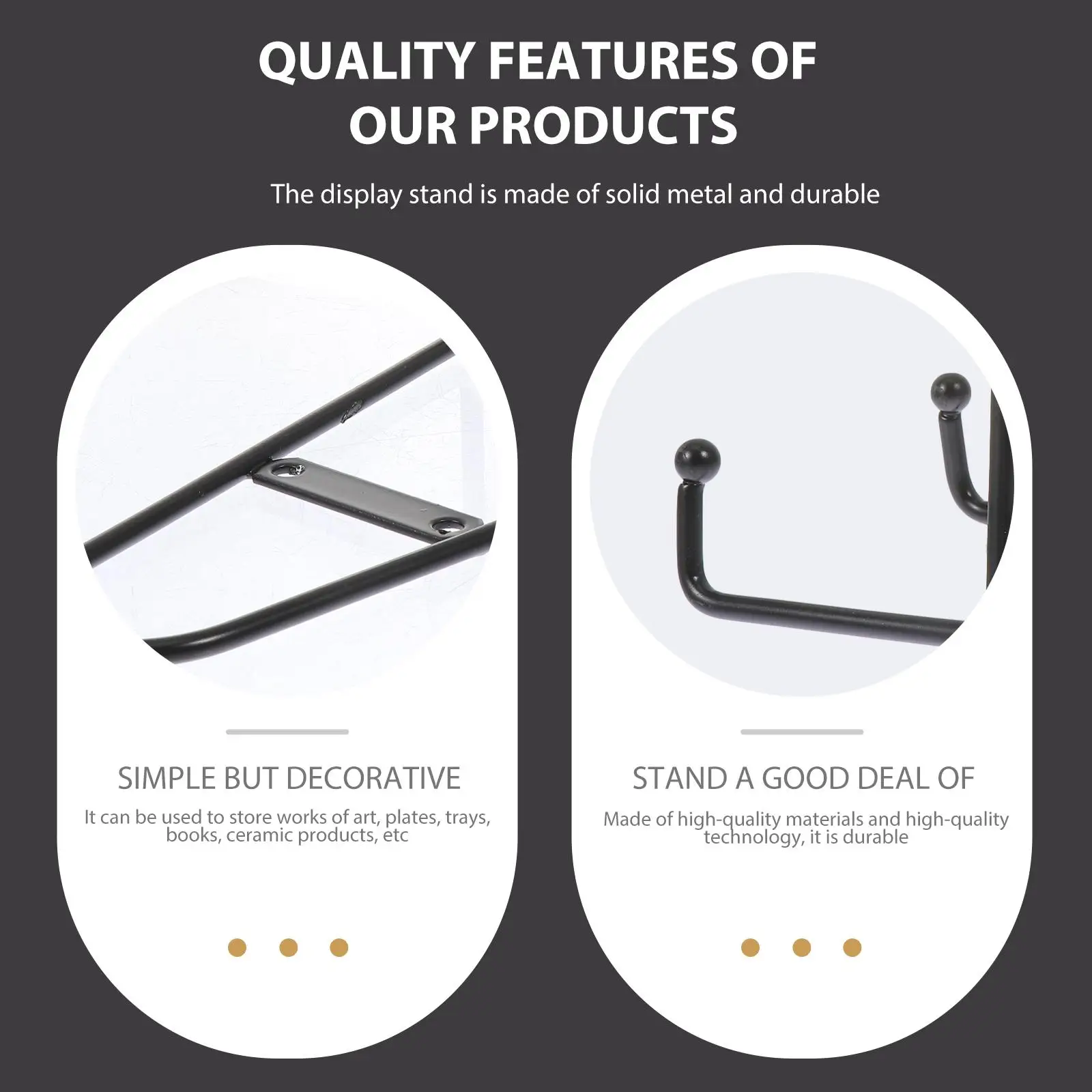 4 Pcs Ceramic Display Stand Metal Plate Rack Decorative Holders Stands Platter for Black Plates