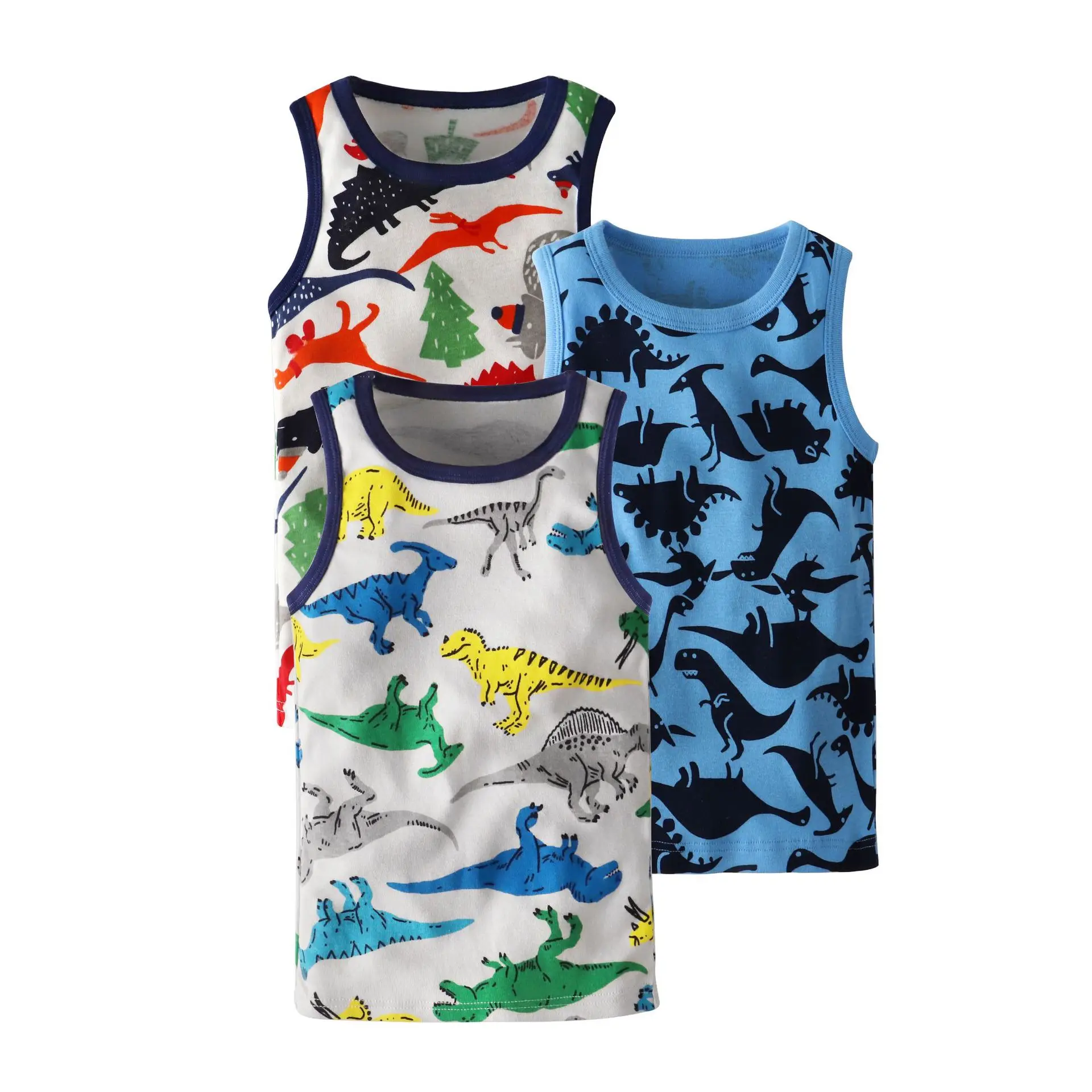 Camisola regata de algodão sem mangas para crianças, camiseta dinossauro dos desenhos animados para bebês meninas e meninos, crianças e crianças, 18 meses, 8 anos, pacote 3