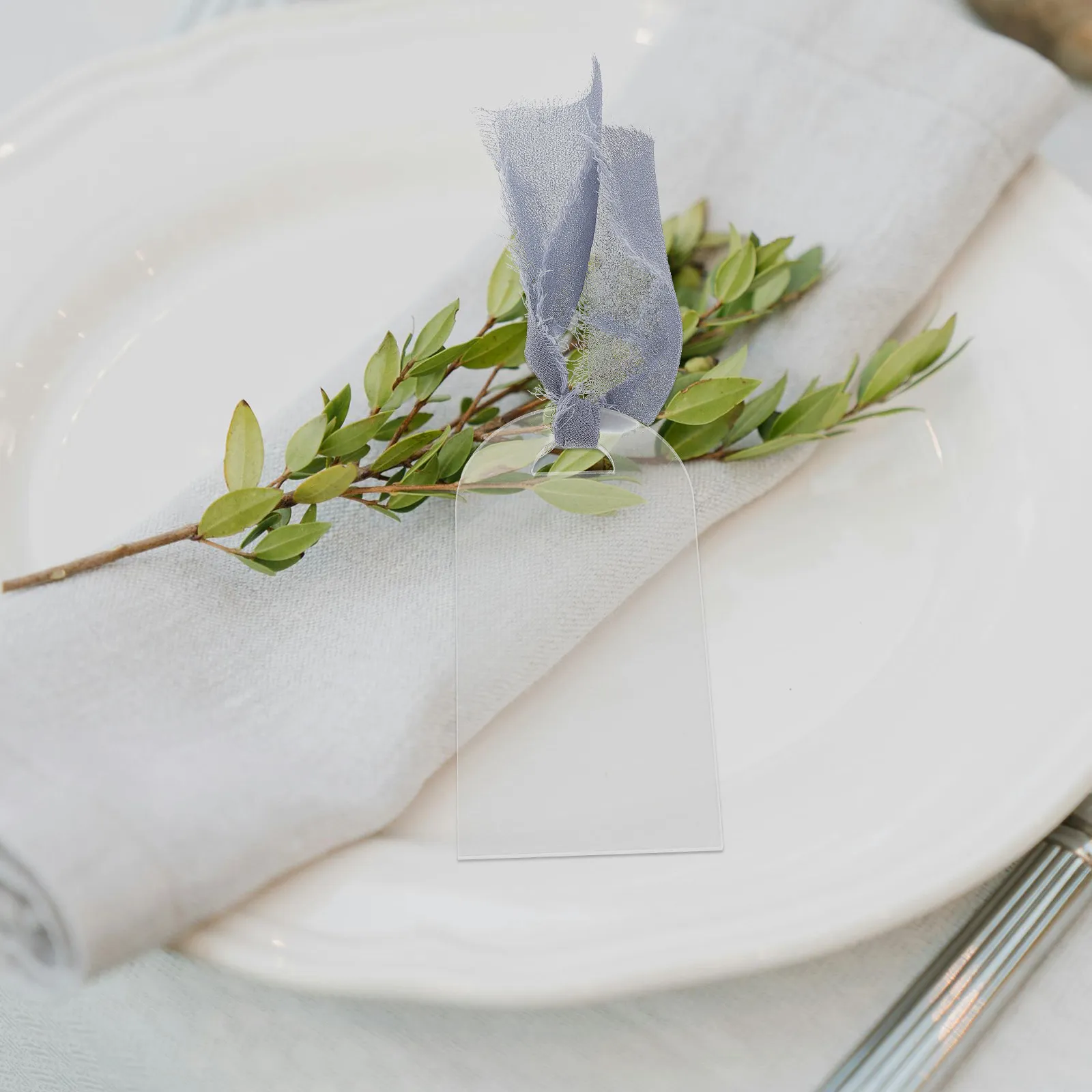50Sets Clear Acrylic Wedding Place Cards Arch Design Blank Reserved Table Signs with Ribbon for Reception Seating Chart - view 6