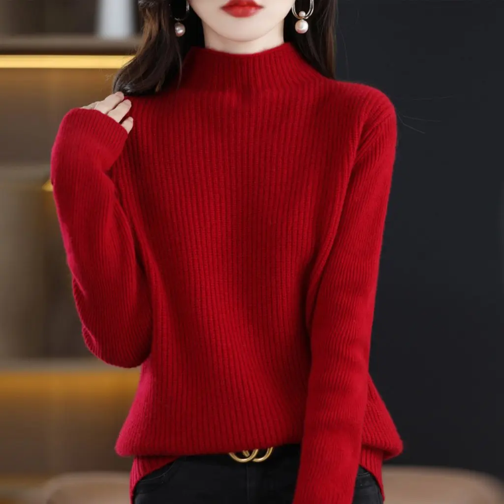 

Women's Half-Turtleneck Long-Sleeved Sweater Autumn Winter Top All-Match Bottoming Shirt Fashionable