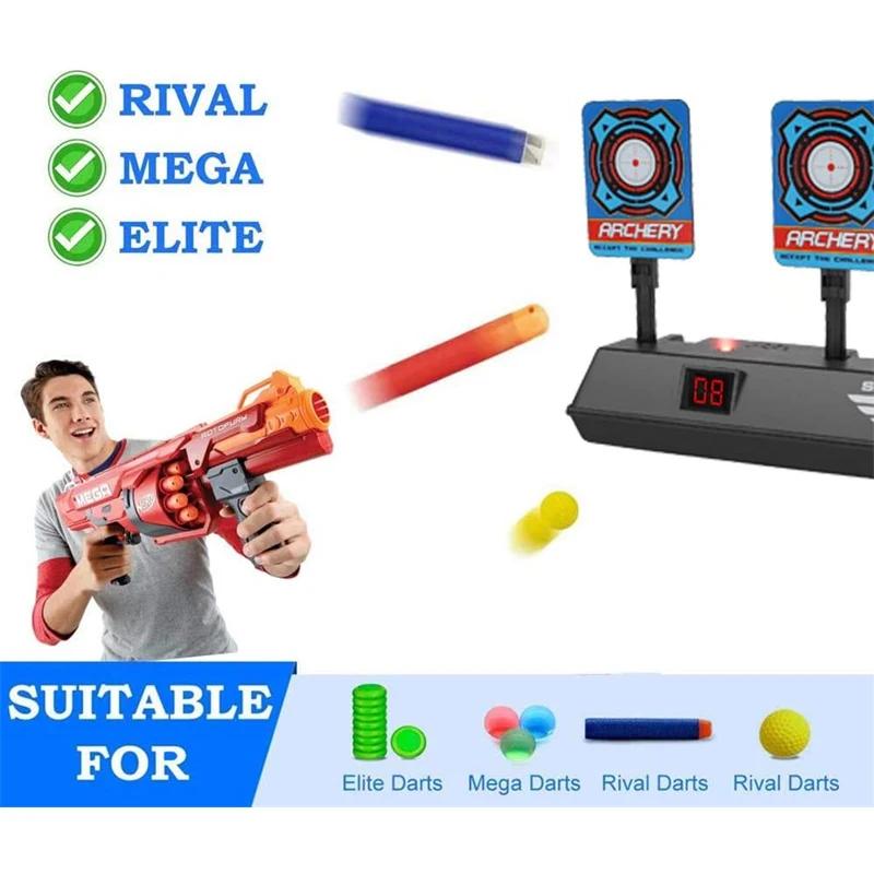 Bersaglio da tiro elettronico per pistole Nerf Reset automatico Bersagli di punteggio digitale per sparare per bambini Giocattoli ideali per ragazzi e ragazze