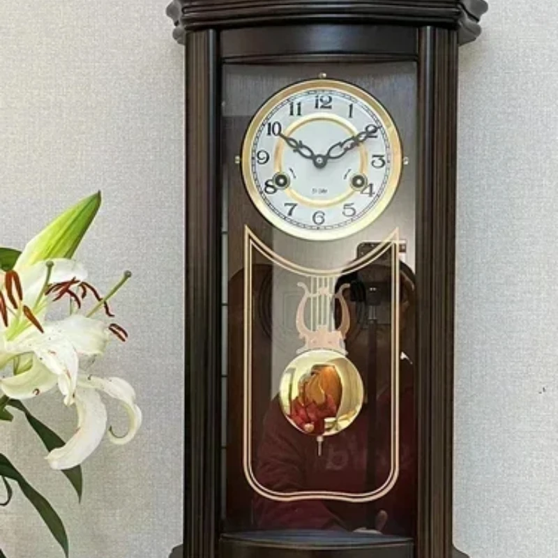 Solid Wood Mechanical Wall Clock New Chinese Style Wall Clock Ringing Old European Style Clock American Style