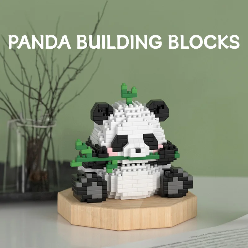 Mini juegos de bloques de construcción, lindos bloques de construcción de Panda, una caja, dos formas de jugar animales, juguetes de bloques de