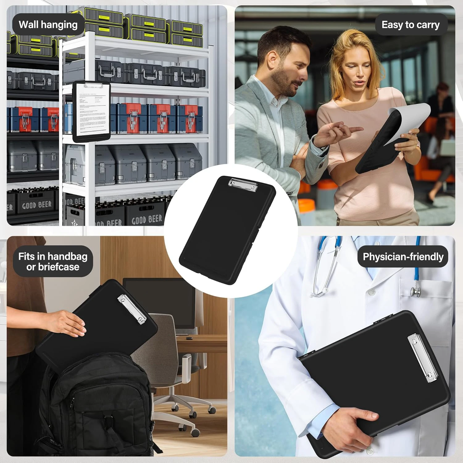 حافظة مع مساحة تخزين (متوفرة بألوان متعددة) مع مشبك منخفض، لوحة كتابة محمولة قوية مقاس 9.5 × 13 بوصة، قابلة للطي #6