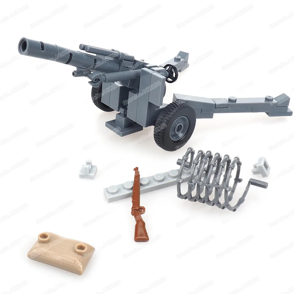 Military WW2 M1A1 Gravity Cannon Building Block Assemble Figures Equipment Weapons War Scenes Model Child Christmas Gift Boy Toy