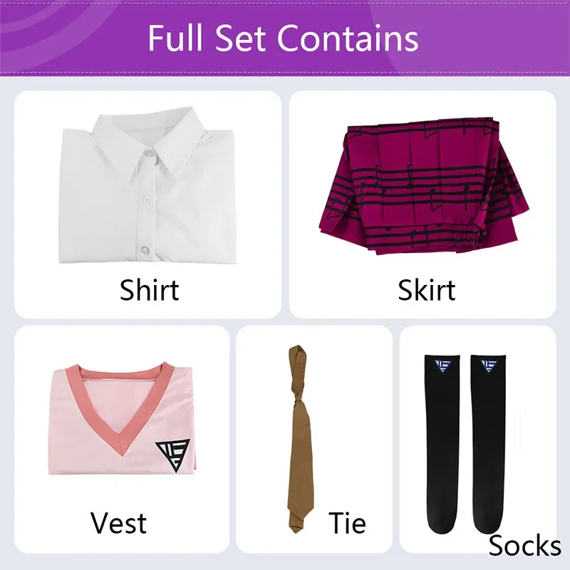 Costume de Cosplay Anime Danganronpa Kaede Akamatsu, gilet rose, chemise, jupe, uniforme, perruque pour femmes et filles,