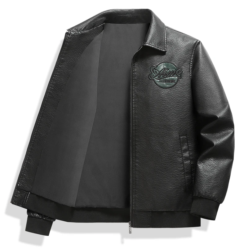 Spring Autumn Men's Outdoor Fishing Casual Windproof Breathable Jacket Fashionable Solid Color Casual Imitation Leather Jacket