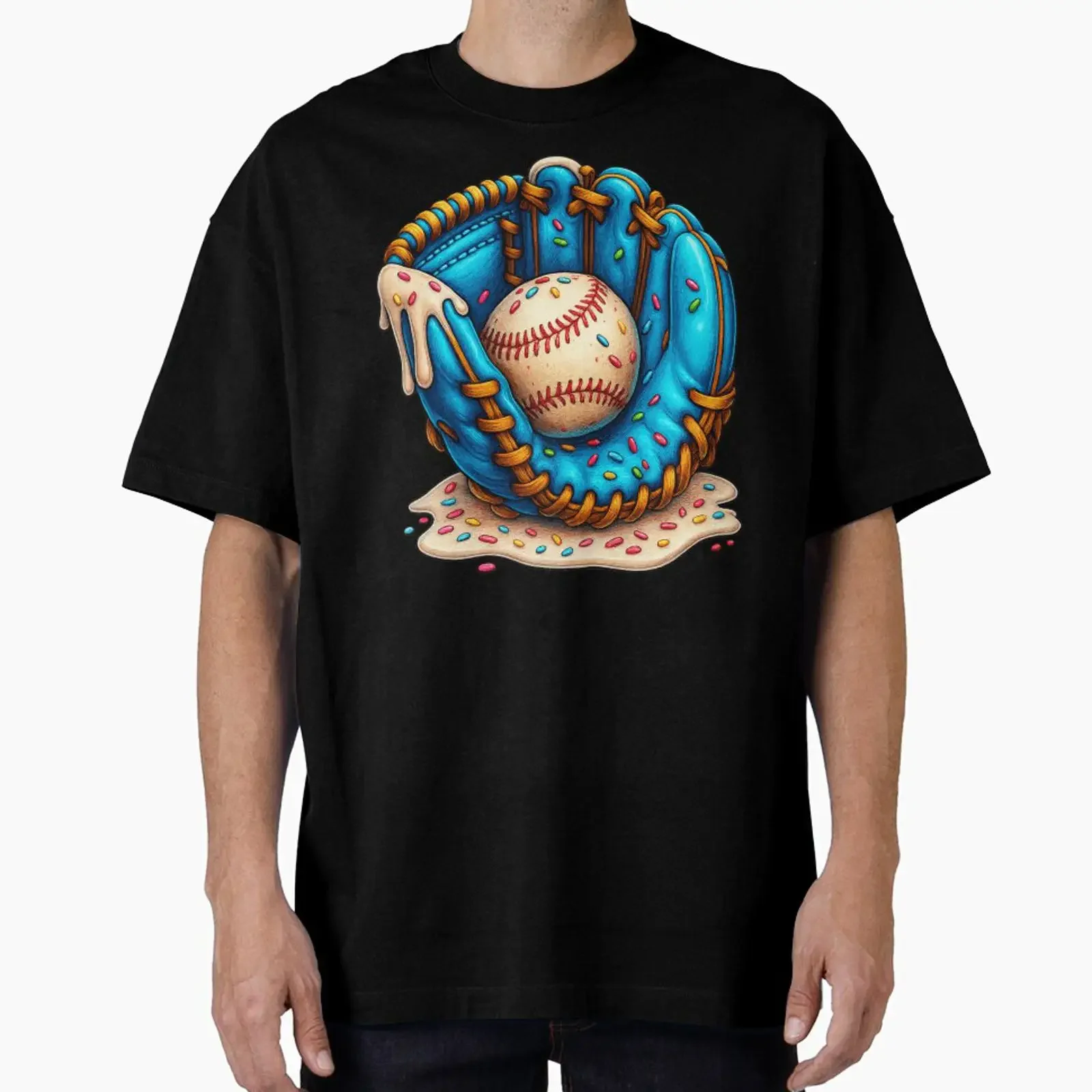 Baseball Ice Cream Glove Sweet Catcher Mashup Design Oversized T Shirt vintage Washed Breathable Top For Everyday Wear graphic